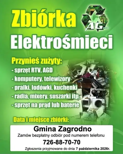 Gmina Zagrodno organizuje zbiórkę elektrośmieci – zgłoszenia do 7 października