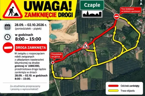 Droga w Czaplach zamknięta od 28 września do 2 października