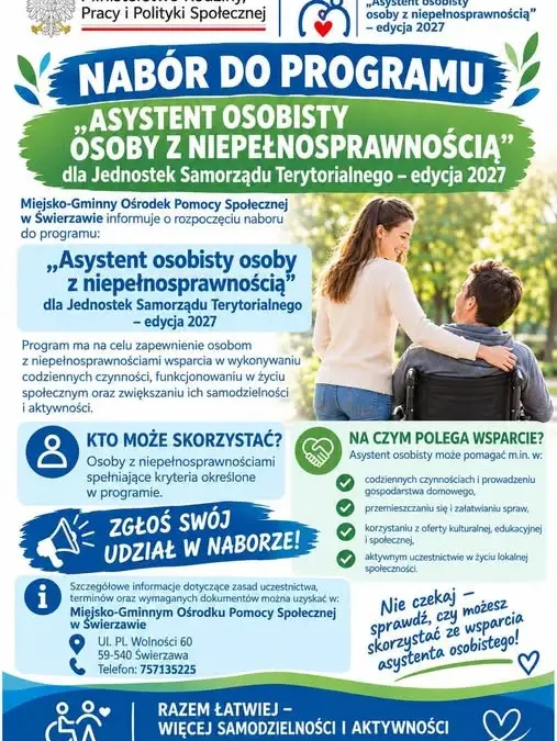 Świerzawa: nabór do programu „Asystent osobisty osoby z niepełnosprawnością” – edycja 2027