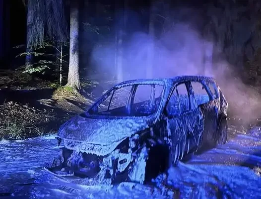 Pożar samochodu osobowego w Lubiechowej. Sześć osób zdążyło opuścić pojazd