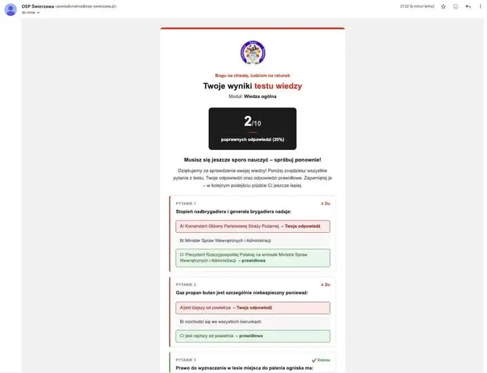 OSP Świerzawa udostępnia testy wiedzy pożarniczej online