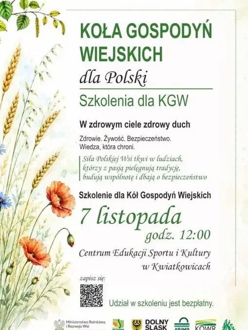 Szkolenie „W zdrowym ciele zdrowy duch” dla KGW – 7 listopada w Kwiatkowicach