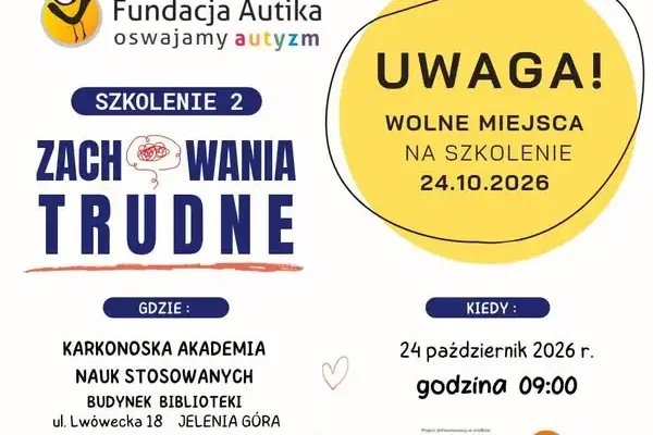 Dwa wolne miejsca na szkolenie „Zachowanie trudne” w Jeleniej Górze